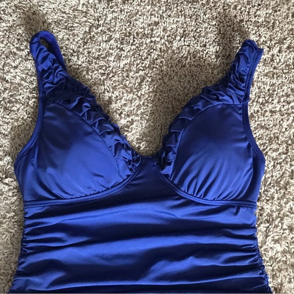 Jantzen Royal Blue 1-pc Bathing Swimsuit Body Slimming tummy control Size 12 - Picture 4 of 16